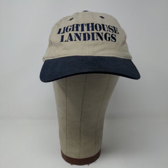 Lighthouse Landings Slideback Hat Beige Blue Adjustable Embroidered Logo - Picture 2 of 12